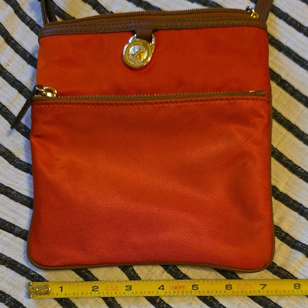 Michael Kors Long Strap Cross Body Red-Orange with Gold Accents Nylon - Picture 8 of 9